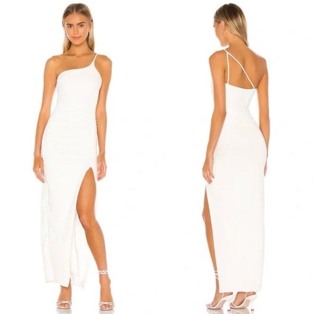 Lovers + Friends Nami Maxi Dress (white one shoulder w/ slit)